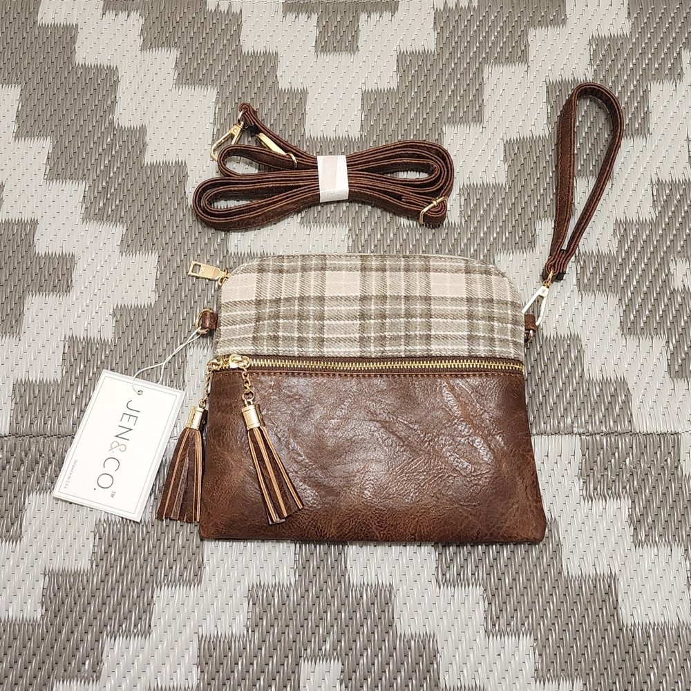 Jen & Co. Brown and Cream Crossbody Bag